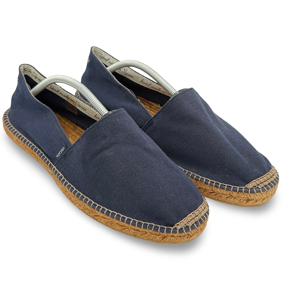 Viscata Men Sitges Espadrille Flats 46 Navy Blue Canvas Handmade Spain Jute 12.5